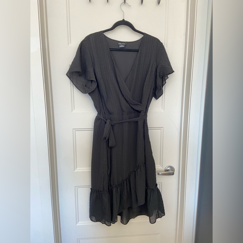 Ruffled black wrap dress